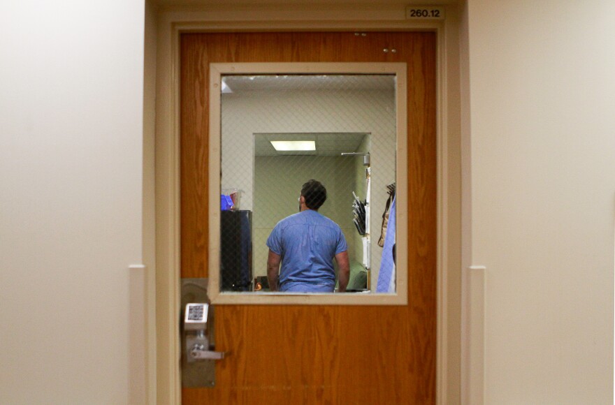  A doctor at Licking Memorial Hospital enters the second-floor breakroom on Sept. 16, 2021.