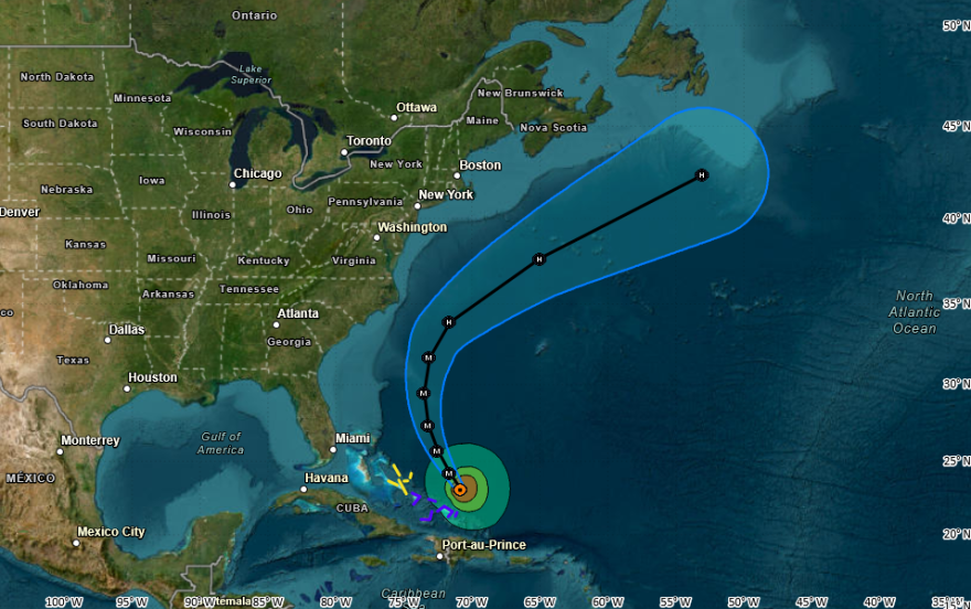 Forecast track of Hurricane Erin provided by the National Hurricane Center.