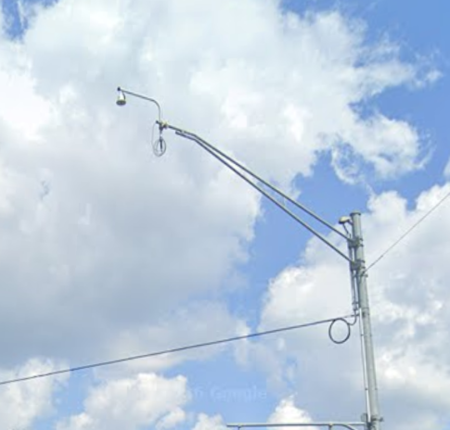The Michigan Department of Transportation recently installed a device like this at Washington and Sixth Streets in Constantine. An MDOT spokesman says it's a hemispherical video detection system installed at Washington and Sixth. It is a Gridsmart camera from Cubic. Gridsmart is one of several video detection systems we use, allowing us to draw detection zones on the approaches to help adjust signal timing and extend or shorten green time based on vehicle presence.