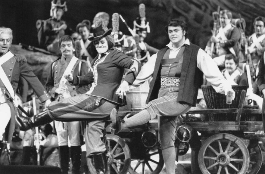 Italian tenor Luciano Pavarotti and Australian soprano Joan Sutherland in a production of Donizetti's comic opera 'La Fille du Regiment' at Covent Garden Opera House, London, May 27, 1966.