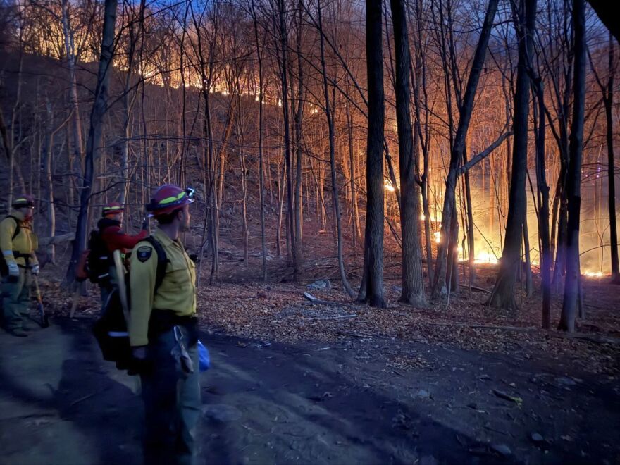 Firefighters work to contain the Jennings Creek wildfire in Orange County