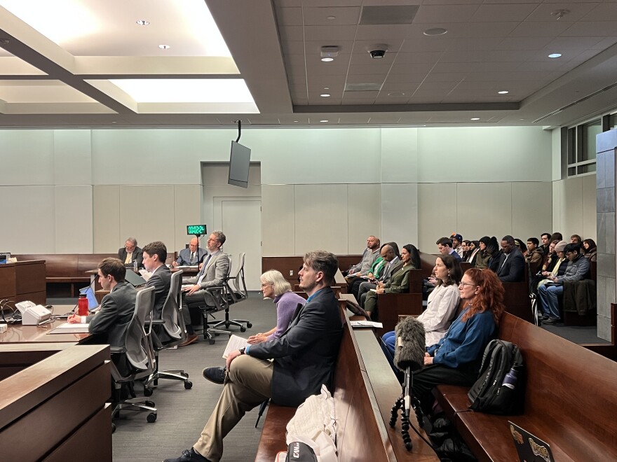 A public hearing at the Durham County Courthouse on February 4, 2026 regarding Duke Energy's latest proposed plan to reduce carbon emissions. The utility is required under state law to achieve carbon neutrality by 2050.