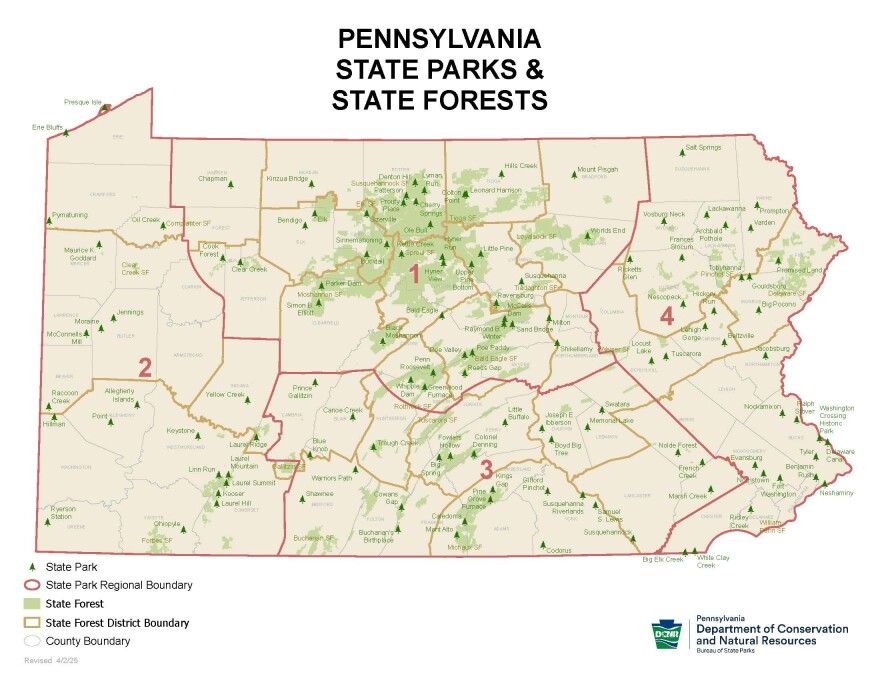 Pennsylvania State Parks and Forest Regions.