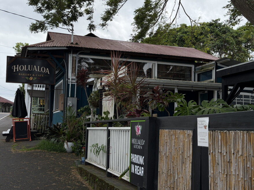 Many small business owners in Hawaiʻi Island's Hōlualoa, including the farm-to-table restaurant Holualoa Garden & Kitchen seen above, had to decide on Saturday, Sept. 26, 2026, whether to close or stay open as Hurricane Nolo passed by the islands.