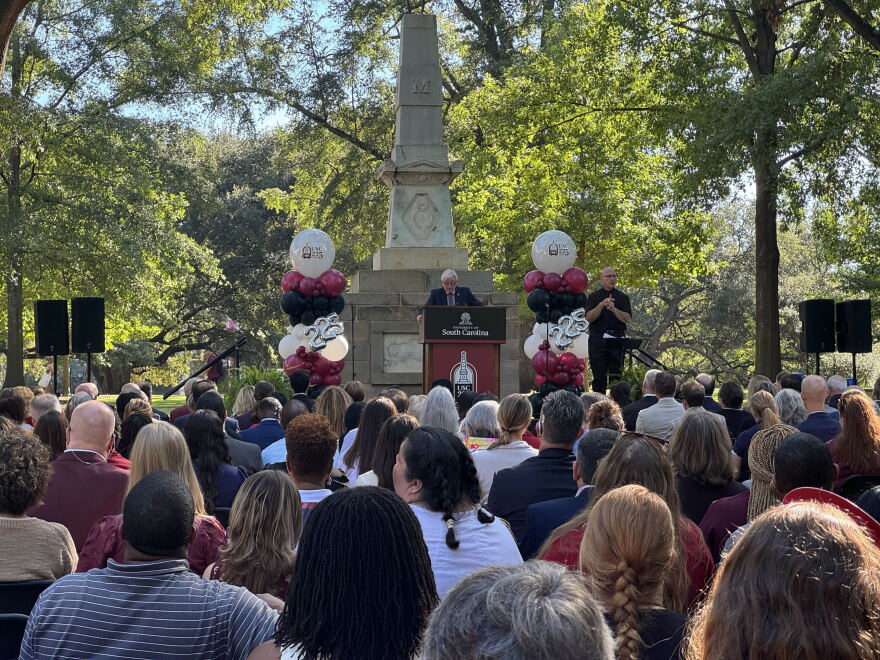 President Michael Amiridis speaking at the State of the University in the USC Horseshoe on September 9, 2026.