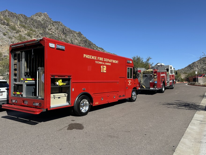 The Phoenix Fire Department responds to a call about an overheated hiker on Piestewa Peak on Jan. 31, 2026.