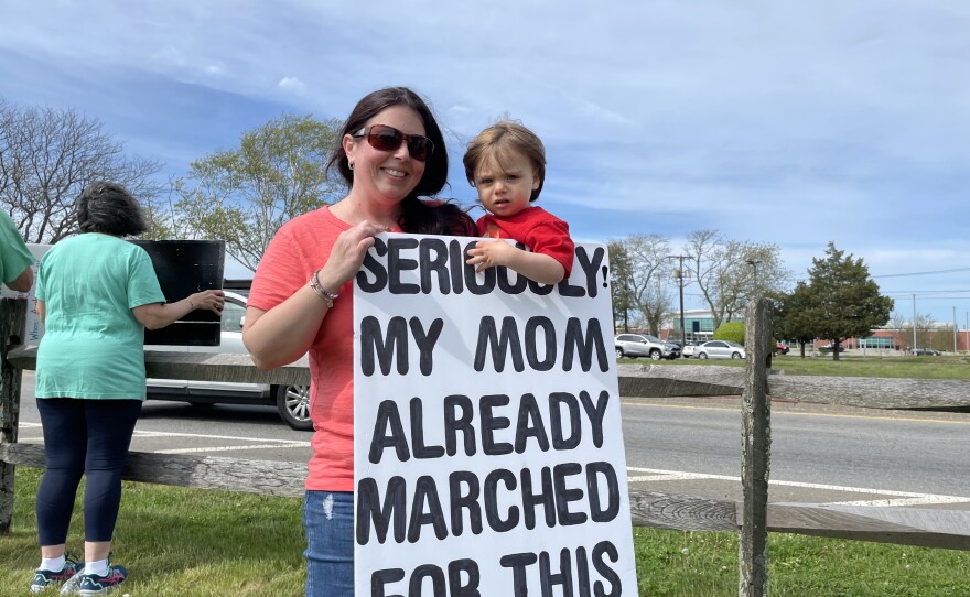 Pro-choice activists rally in Hyannis on May 14, 2022.