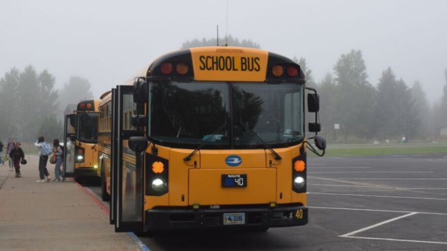 A school bus at Jackson Hole Middle School. Across the nation, school districts are facing driver shortages.