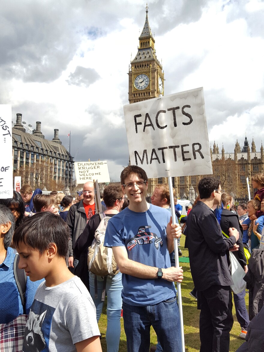 The March for Science in London ended at Parliament Square where thousands of marchers heard talks from scientists and journalists.