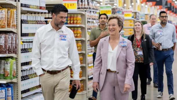Incoming H-E-B president and current Chief Operating Officer Roxanne Orsak tours an H-E-B store.
