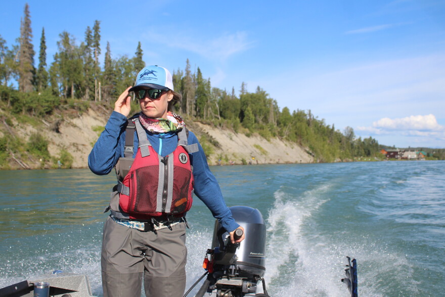 Kenai River Sportfishing Association Executive Director Shannon Martin pilots her boat on the Kenai River on Wednesday, July 29, 2026 in Soldotna, Alaska.