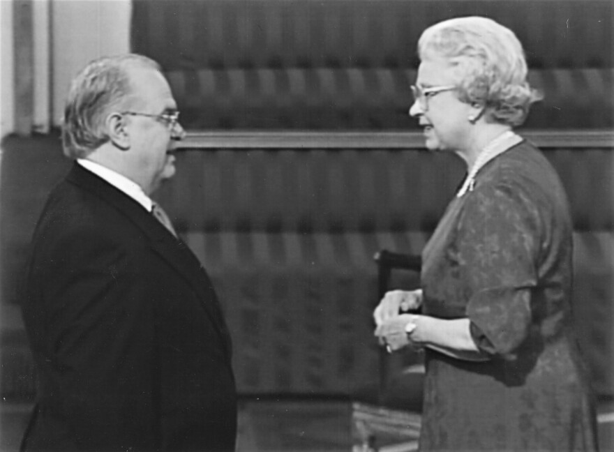 Ben Stevenson receiving the Order of the British Empire from Queen Elizabeth in 2000
