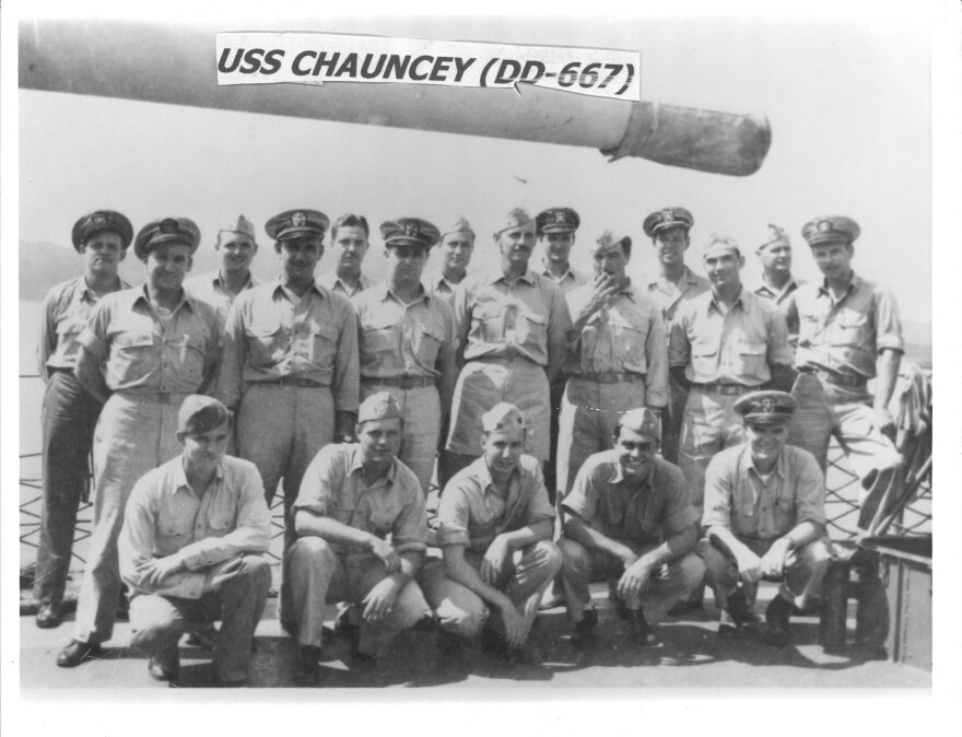 Officers aboard the U.S.S. Chauncey, including Richard Yarling (bottom row, on the far left).