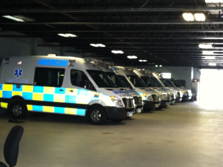 A fleet of ambulances from American Ambulance Service in Norwich, Connecticut.