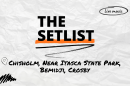 "The Setlist" and "Chisholm, Near Itasca State Park, Bemidji, Crosby" written over a crumpled paper background.