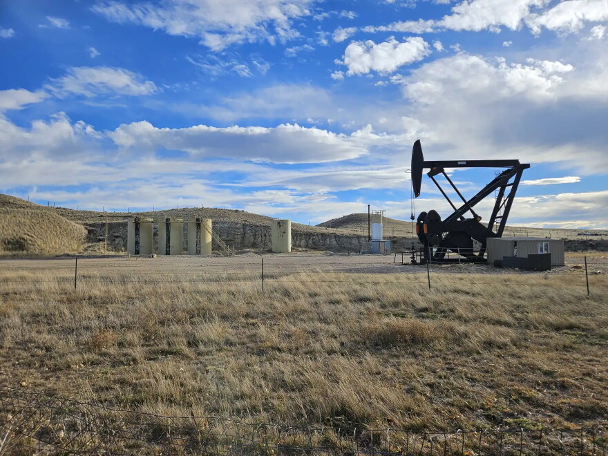 A pumpjack lifts oil from the ground near Glenrock, Wyoming, in this undated photo.