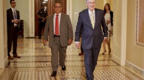 Senate Majority Leader Mitch McConnell of Kentucky walks to his office on Capitol Hill in Washington Thursday, July 13, 2017. (Pablo Martinez Monsivais/AP)