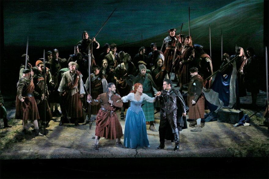 John Osborn as Rodrigo, Joyce DiDonato as Elena, and Juan Diego Flórez as Giacomo V in Rossini's "La Donna del Lago."