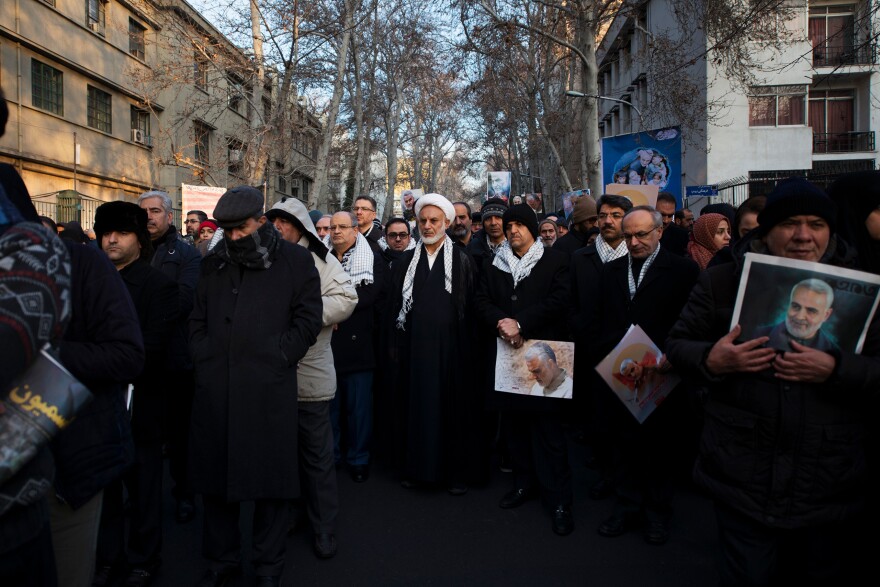 Thousands of people attended the procession for Soleimani, who was killed last week in a U.S. drone strike in Baghdad.