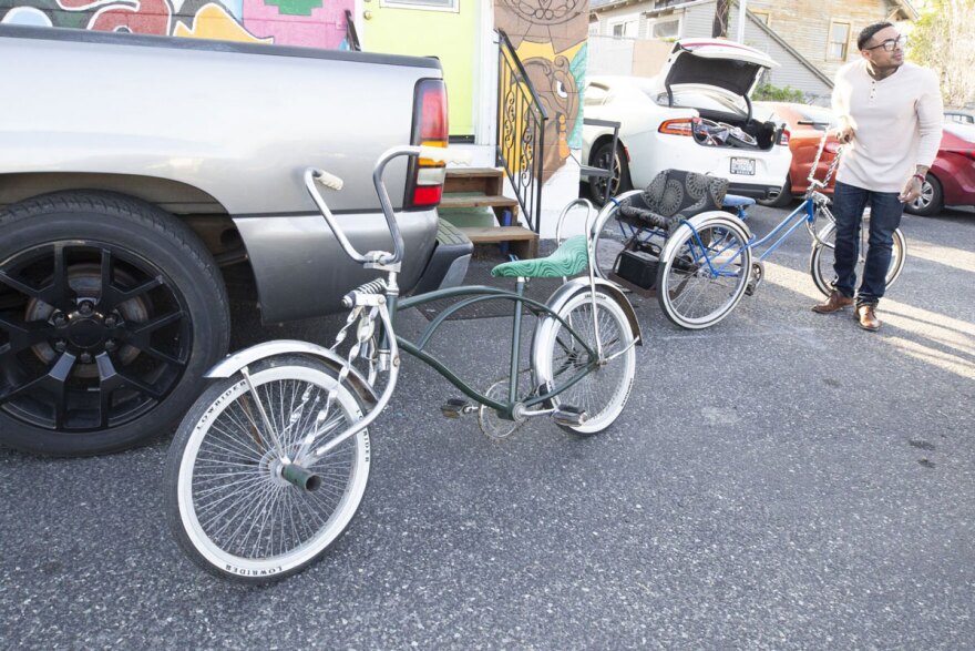Ezzy Pina's lowrider cycles on display Thursday at the Community for the Advancement of Family Education (CAFÉ). (Credit: Jacob Ford / Wenatchee World)