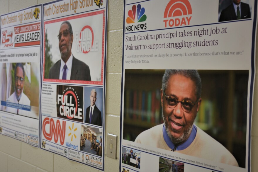 North Charleston High School celebrates their principal and their accomplishments with posters along the walls