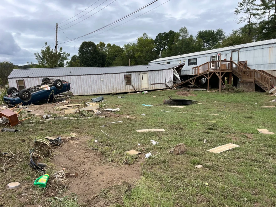 Hurricane Helene devastated trailers at the Hyder Mountain Road mobile home park near Clyde, North Carolina.
