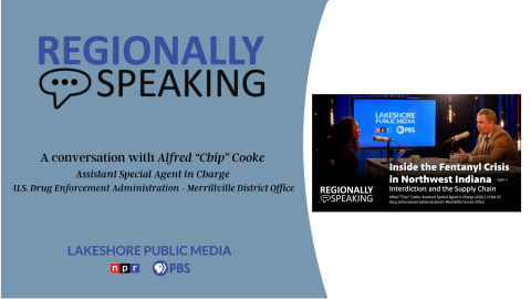 Pictured: Regionally Speaking host Dee Dotson speaks to Alfred "Chip" Cooke, Administration Assistant Special Agent In ChargeU.S. Drug Enforcement of the Merrillville District Office.