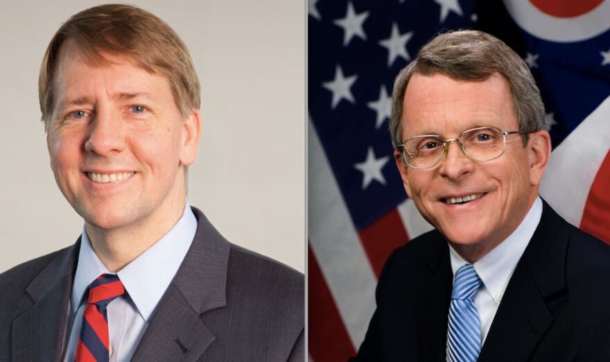 Democrat Richard Cordrary (left) will face Republican Mike DeWine (right) in the November election. Ohio primary voters chose two centrist candidates who fought off challenges from both the far right and far left.