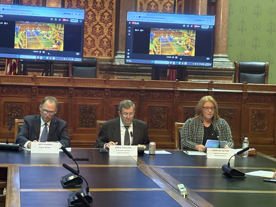 Iowa Department of Management Director Kraig Paulsenleads a meeting of the state's Revenue Estimating Conference on Friday, Oct. 16, 2026. Iowa officials are projecting modest growth in state tax revenues over the next two years, despite concerns about looming budget shortfalls.