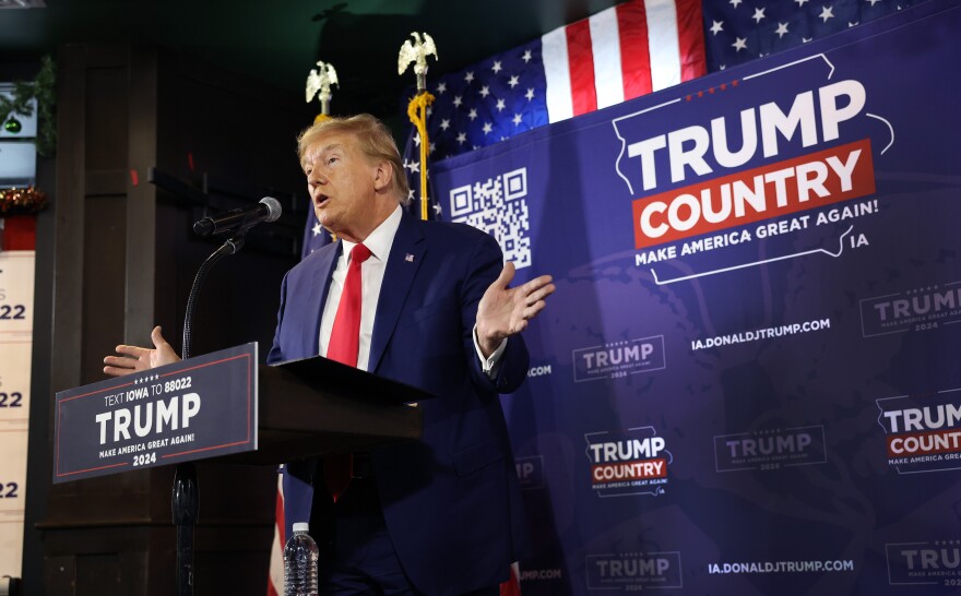 Former President Donald Trump speaks at a campaign event Saturday in Ankeny, Iowa.