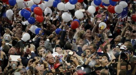 FILE - In this July 21, 2016, file photo, confetti and balloons fall during celebrations after Republican presidential candidate Donald Trump's acceptance speech on the final day of the Republican National Convention in Cleveland.