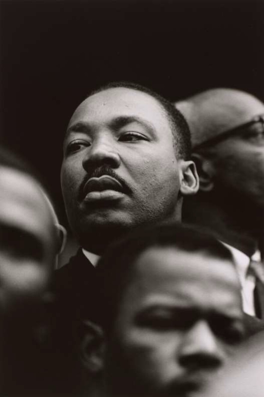 A black and white photo of Martin Luther King Jr.