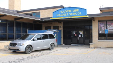 A photo of the building front at L'Ouverture Magnet Elementary School