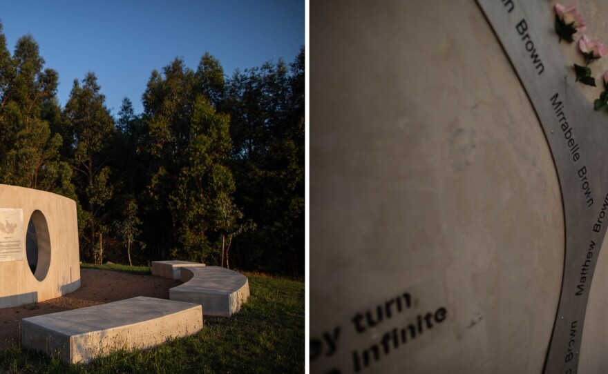A memorial commemorating the lives lost in the 2009 bushfires was built atop a crest in Frank Thomson Reserve in Kinglake.