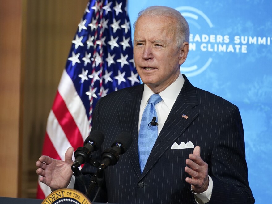 President Joe Biden speaks to the virtual Leaders Summit on Climate, from the East Room of the White House, Friday, April 23, 2021, in Washington. (AP Photo/Evan Vucci)