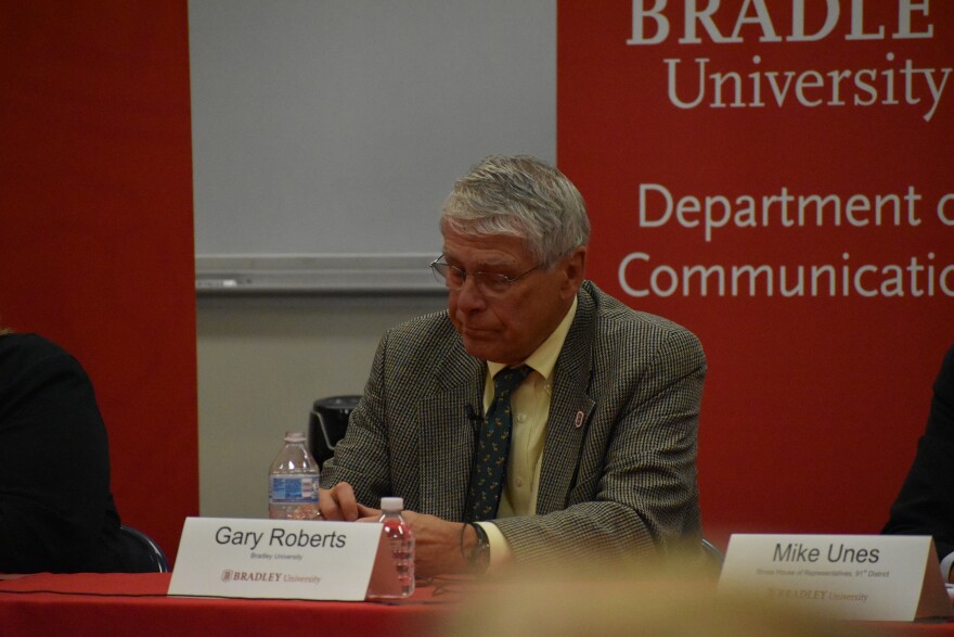 Bradley President Gary Roberts at Tuesday's Charley Steiner Sports Symposium