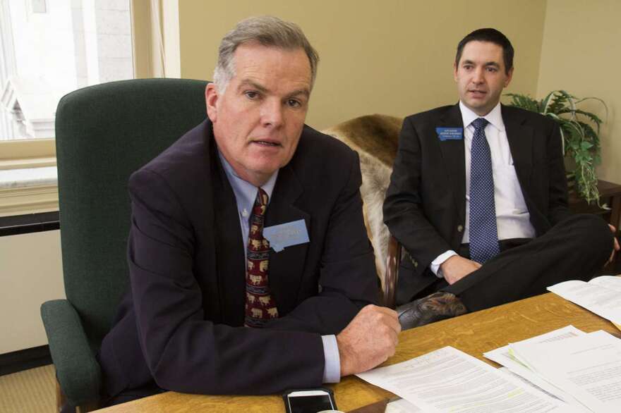 Montana Senate President Scott Sales, left, and House Speaker Austin Knudsen, both Republicans, are on opposite sides of the call for a special session