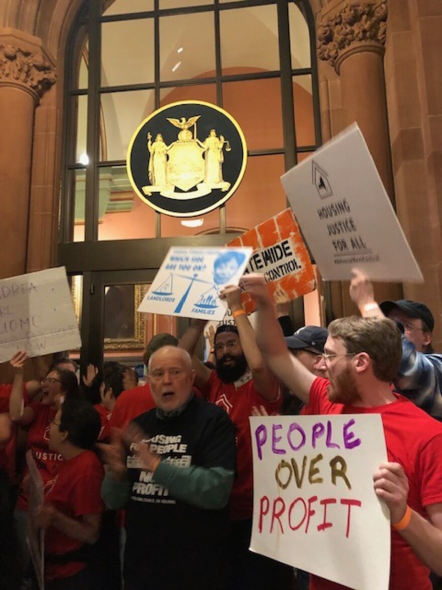 Tenants groups protest outside Gov. Andrew Cuomo's office Tuesday.