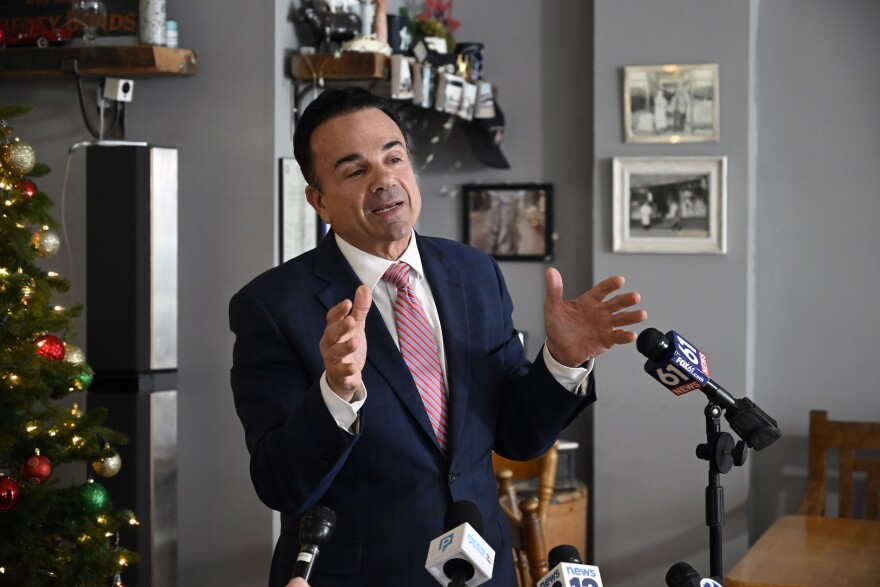 Bridgeport Mayor Joe Ganim speaks to media at Crown Cafe on Tuesday, Dec. 5. Ganim said he is open to greater state oversight of his mayoral campaign but only if his opponent, John Gomes agrees to similar oversight. Ganim previously won a highly controversial mayoral race in September, but Gomes sued, alleging ballot fraud. A judge agreed, and ordered a new primary to be held on January 23, 2024.