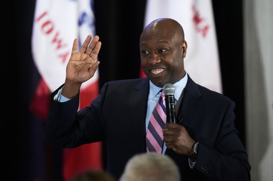 Sen. Tim Scott, R-S.C. speaks during the Republican Party of Polk County Lincoln Dinner on Feb. 22 in West Des Moines, Iowa.