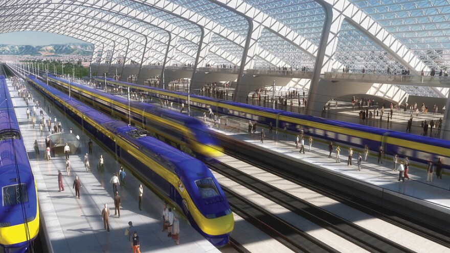 An artist's rendering of a California high-speed railway station