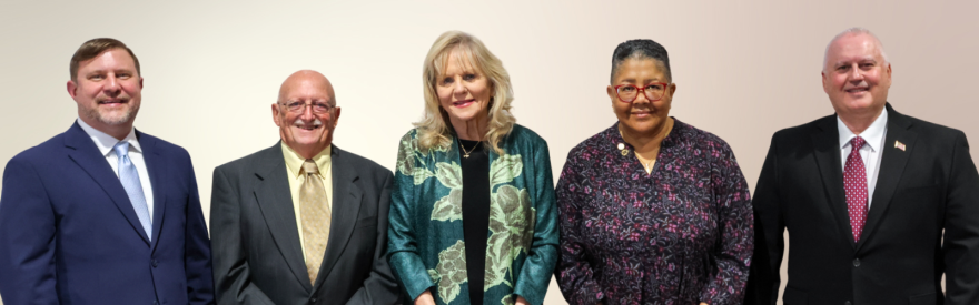From left to right: Councilmember Leland Hyer, Mayor Pro Tem Bob Campbell, Mayor Brenda Bozeman, Councilmember Veronica Carter, and Councilmember Frank Pendleton.
