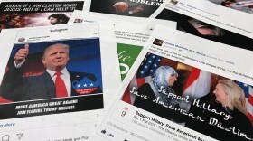 Some of the Facebook and Instagram ads linked to a Russian effort to disrupt the American political process during the 2016 election and stir up tensions around divisive social issues, released by members of the U.S. House Intelligence committee, are photographed in Washington. (AP Photo/Jon Elswick, File)