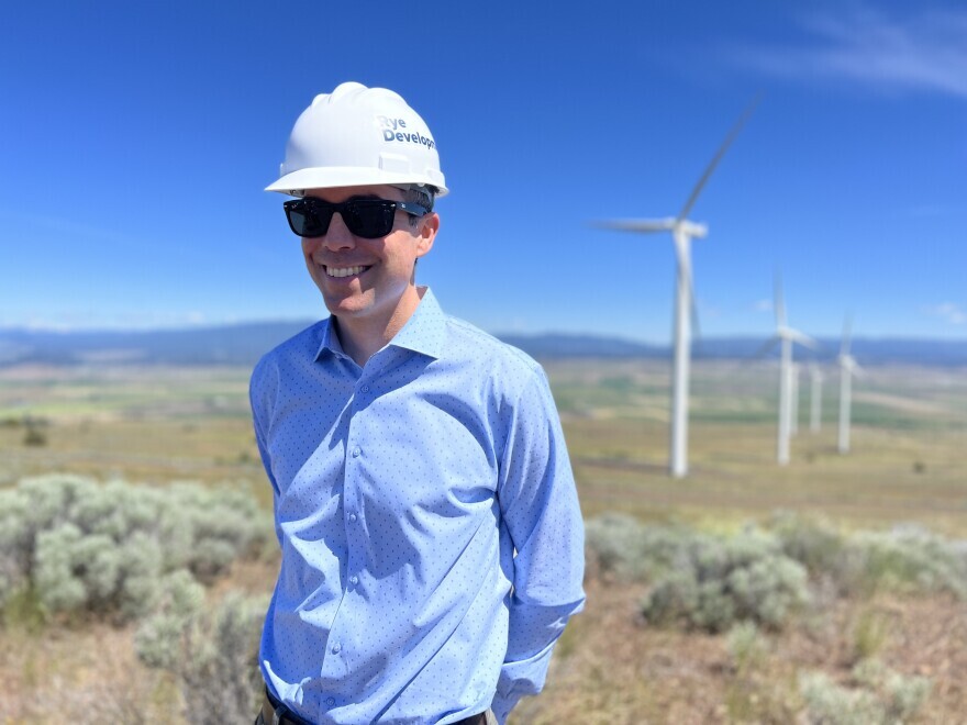 Erik Steimle, vice president of Rye Development, stands near where his company would like to build an upper reservoir for a pumped storage project near Goldendale, Washington.