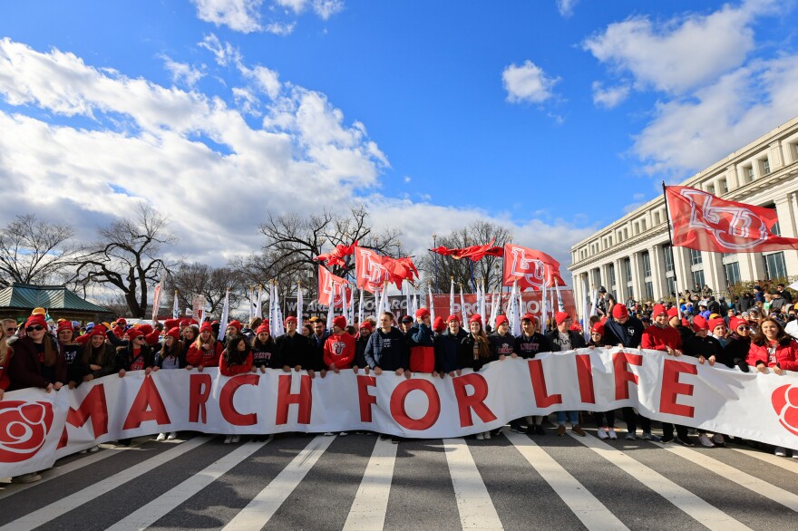 Protesters at the March for Life on January 20, 2023 in Washington DC.