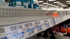 Bare shelves in a CVS pharmacy store in Edmond testify to the run on hand sanitizer products in retail stores across the state, spurred by news of the coronavirus in other states. 