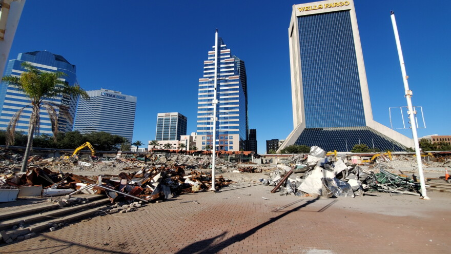 This photo of the mostly-demolished Jacksonville Landing, as seen from the courtyard, was taken Sunday, Jan. 5.