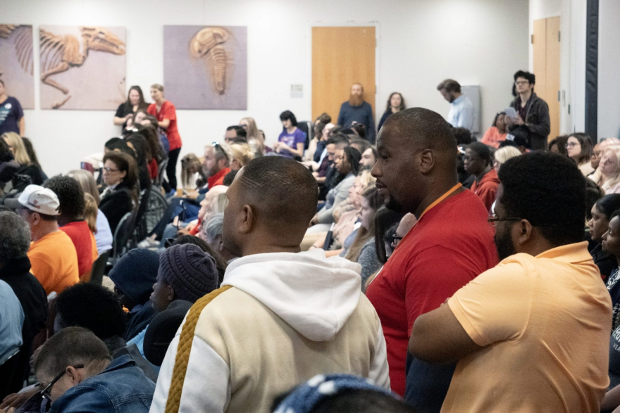 Medicaid advocates gathered at the North Carolina Museum of Natural Sciences before traveling down the street to the state legislature to meet with lawmaker.