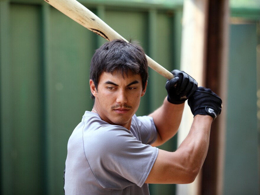 Tyler Saladino, 22, during batting practice with the AA Birmingham Barons.