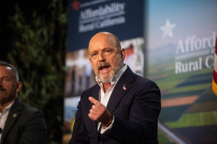 Republican gubernatorial candidate Steve Hilton speaks during a forum at Fresno State in Fresno on April 1, 2026.